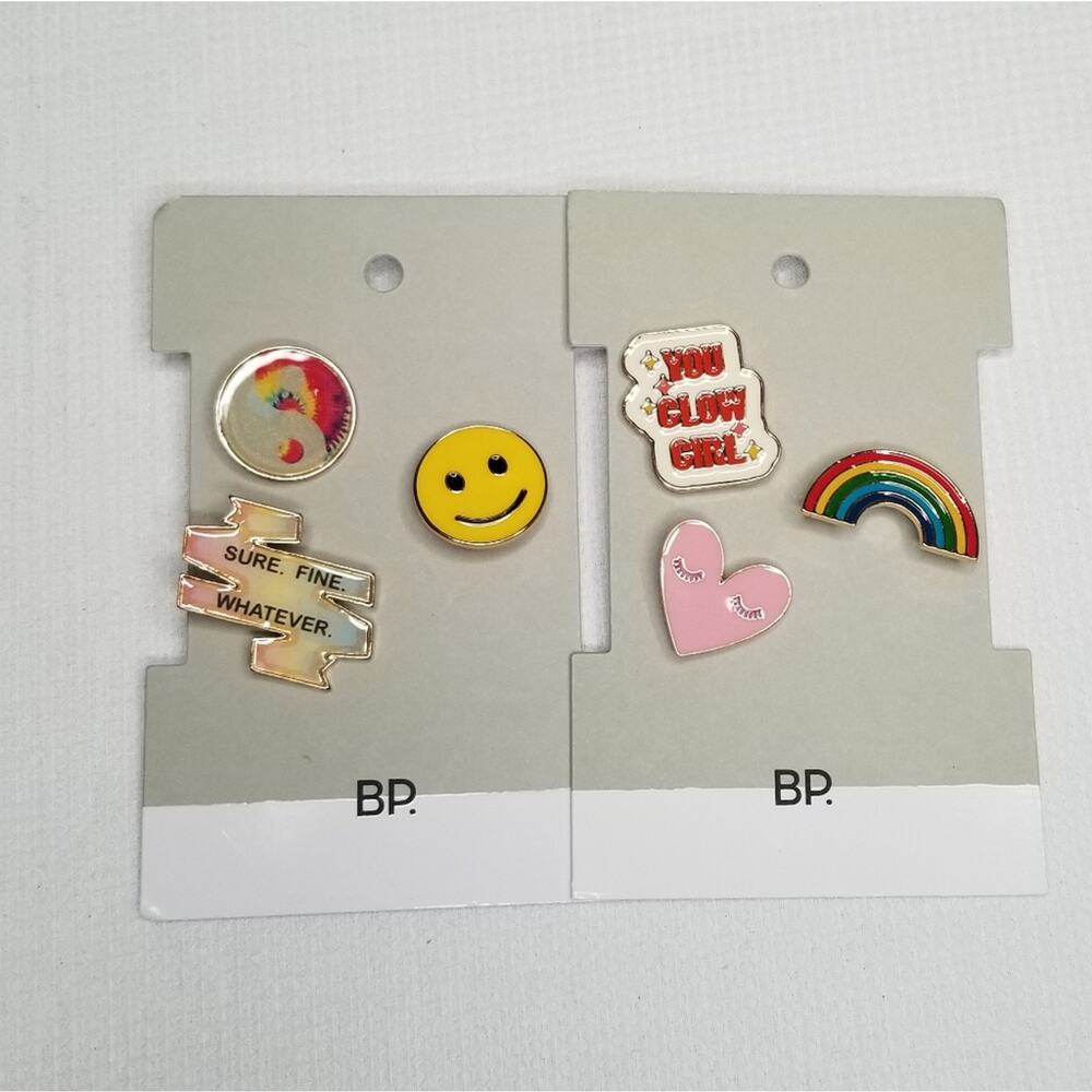 Nordstrom Bp 2 Sets of 3 Pins Girl Rainbow Smile Face Heart